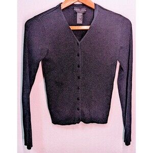 August Silk Knits Women's Size S Small Black Metallic Thread Silk Blend (304)